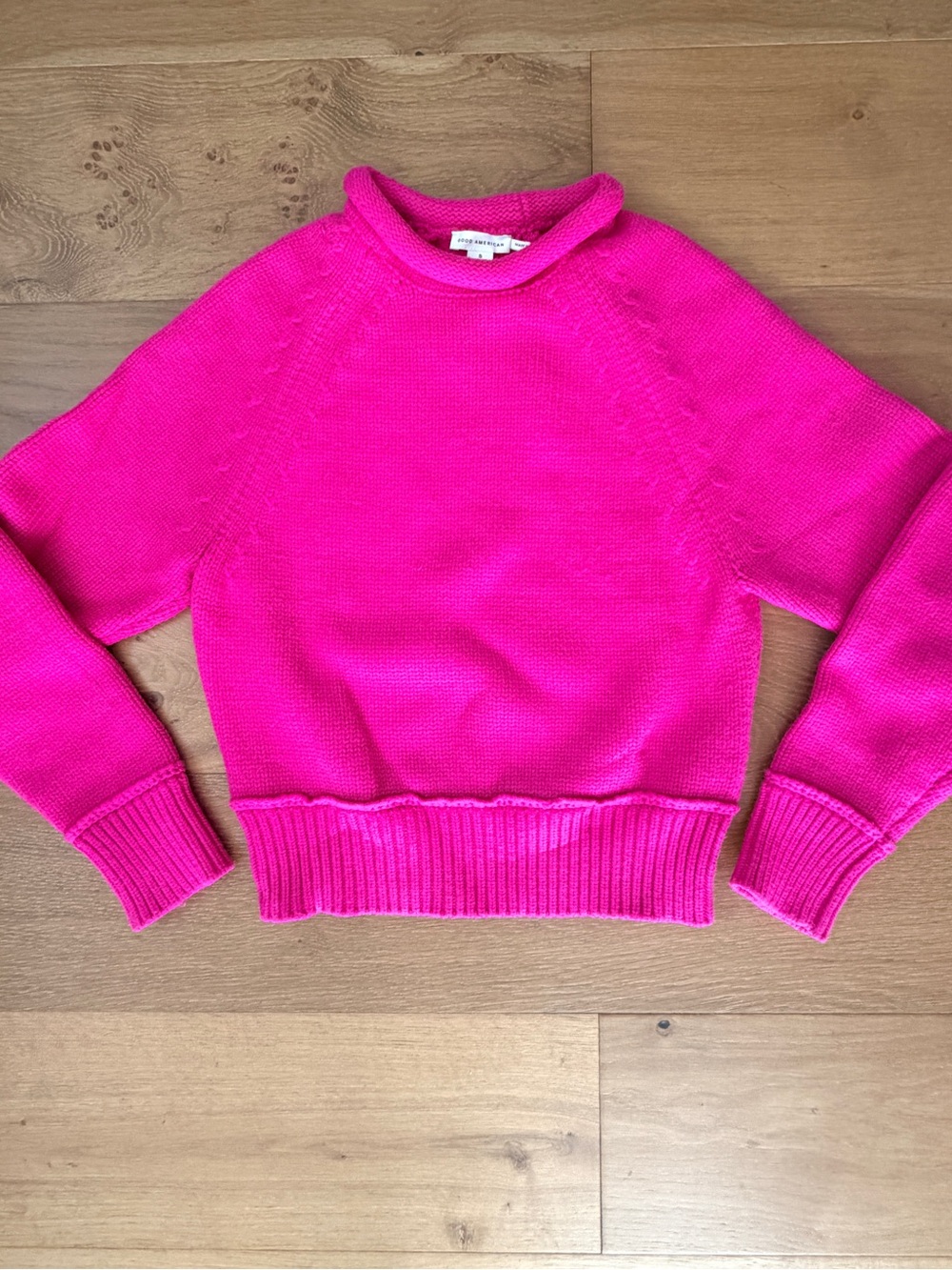 Good American Hot Pink Chunky Rolled Neck Cropped Pullover Sweater Neon Womens S